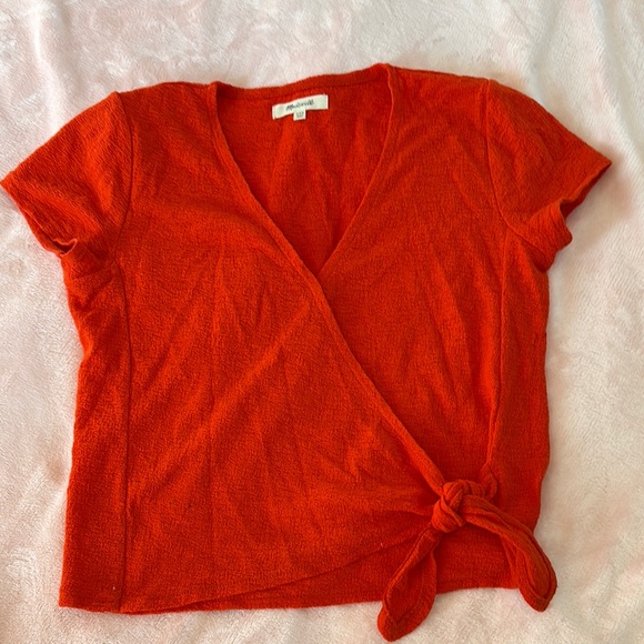 Madewell‎ Red Wrap Tie Front Blouse Short Sleeve - Picture 1 of 7